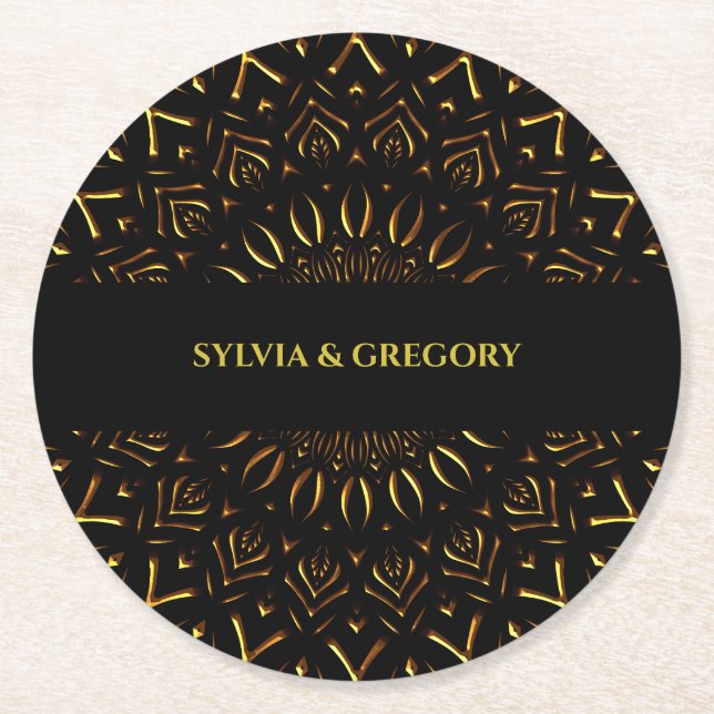 Traditionelles Mandala Klassischer eleganter Luxus Runder Pappuntersetzer (Vorderseite)