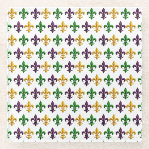 Traditionelles Mari Gras gefärbtes Fleur de Lis Mu Glasuntersetzer