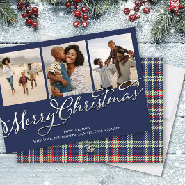 Traditionelles Merry Christmas Navy Kariertes Foto Feiertagskarte