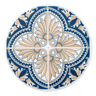 Traditionelles Mittelmeer Blau und Tan Tile Keramikknauf
