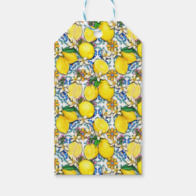 Traditionelles Mittelmeer-Muster mit Zitronen Geschenkanhänger (Vorderseite)