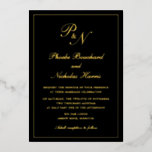 Traditionelles Monogramm formales Black Wedding Go Folieneinladung<br><div class="desc">Traditionelles Hochzeitsangebot mit Schwarz-Gold-Folie mit einem einfachen und klassischen Design mit Ihren beiden ersten Monogramm und Ihren Namen in einer eleganten Kalligraphie innerhalb eines dünnen Randes. Alle Designelemente auf der Vorderseite sind in realer Folie bedruckt. Diese luxuriöse Hochzeitseinladung mit zeitlosem Design ist perfekt für eine feierliche Hochzeit.</div>