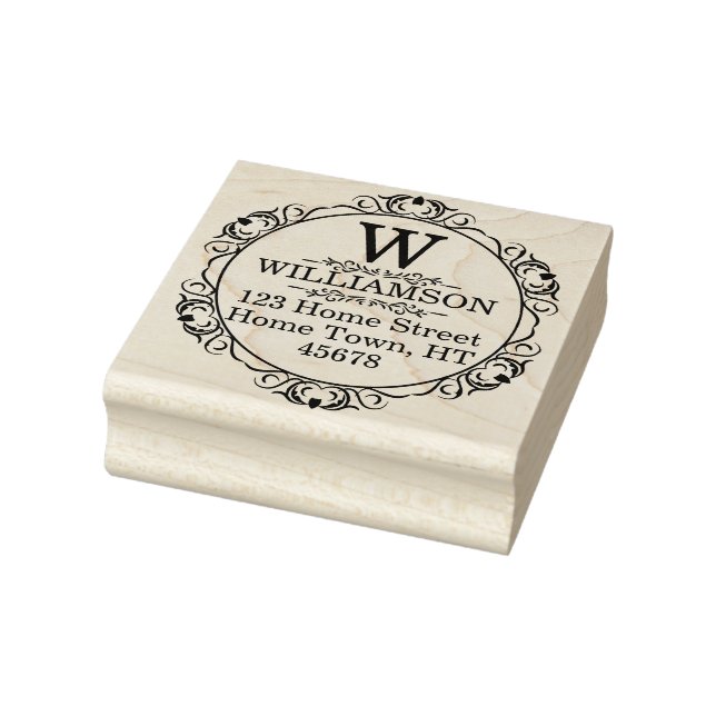 Traditionelles Monogramm Kreis Rücksendeadresse Gummistempel (Stempel)