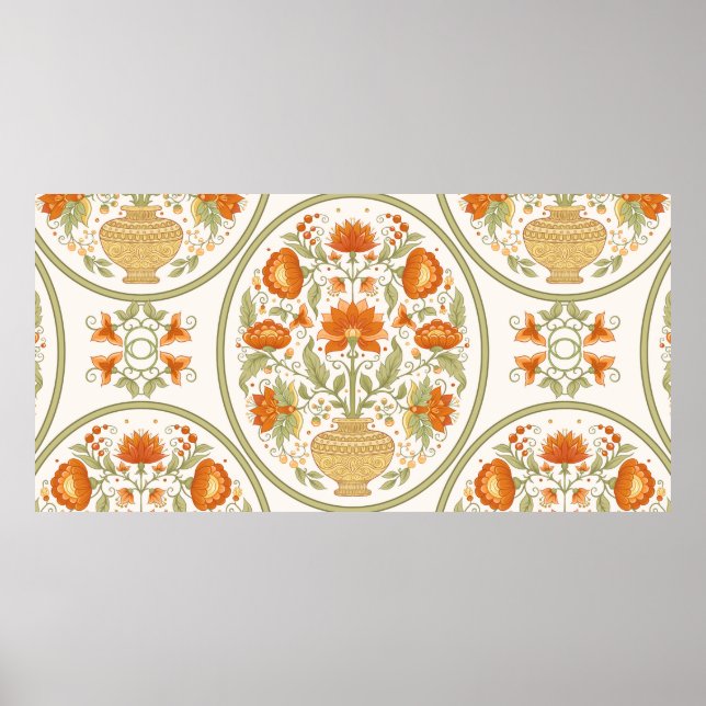 Traditionelles Motiv, Fantasie-Blume im Retro, Poster (Vorne)