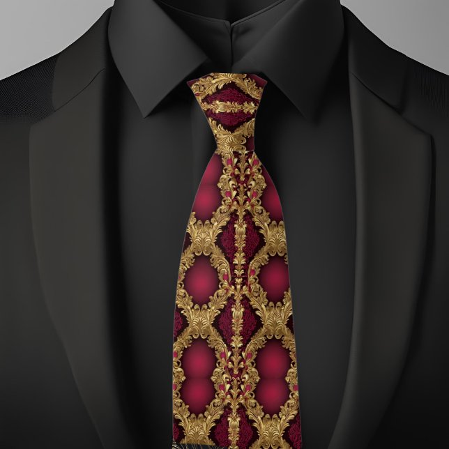 Traditionelles Muster Gold und Ruby Necktie Krawatte (Von Creator hochgeladen)