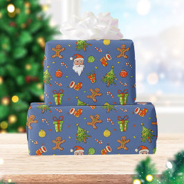 Traditionelles Muster Weihnachten | Blau Geschenkpapier