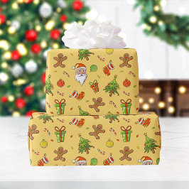 Traditionelles Muster Weihnachten | Gelb Geschenkpapier