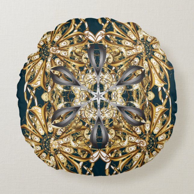 Traditionelles Ornament. Klassischer Vintager Back Rundes Kissen (Vorderseite)