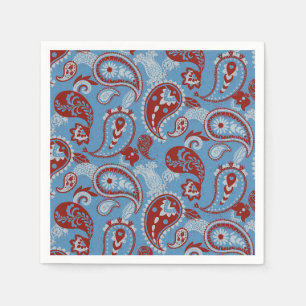 Traditionelles Paisley Linocut Red White Blue Serviette