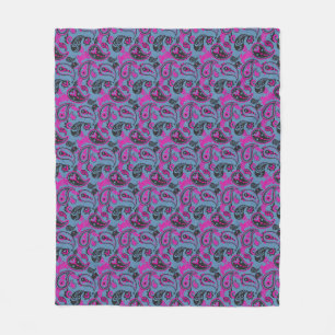 Traditionelles Paisley Linocut Vivid Pink Dusky Bl Fleecedecke