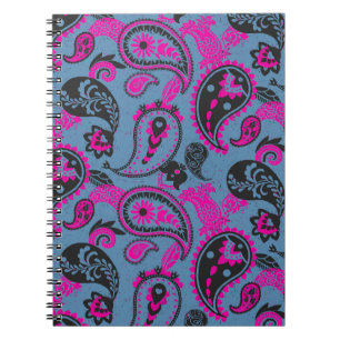 Traditionelles Paisley Linocut Vivid Pink Dusky Bl Notizblock