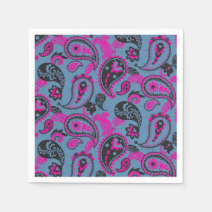 Traditionelles Paisley Linocut Vivid Pink Dusky Bl Serviette