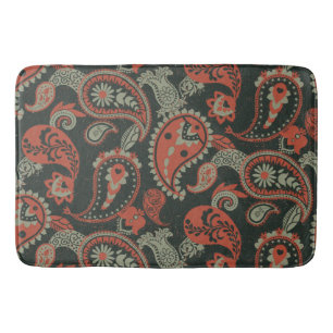 Traditionelles Paisley Linocut Warm Orange Mint Gr Badematte