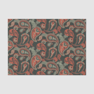 Traditionelles Paisley Linocut Warm Orange Mint Gr Seidenpapier