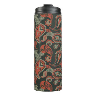 Traditionelles Paisley Linocut Warm Orange Mint Gr Thermosbecher