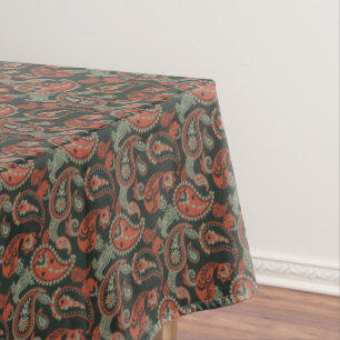 Traditionelles Paisley Linocut Warm Orange Mint Gr Tischdecke
