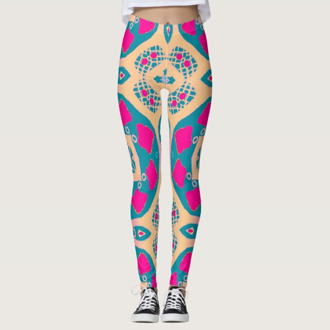 Traditionelles, peruanisches Patchwork, Fliesenmus Leggings (Vorderseite)