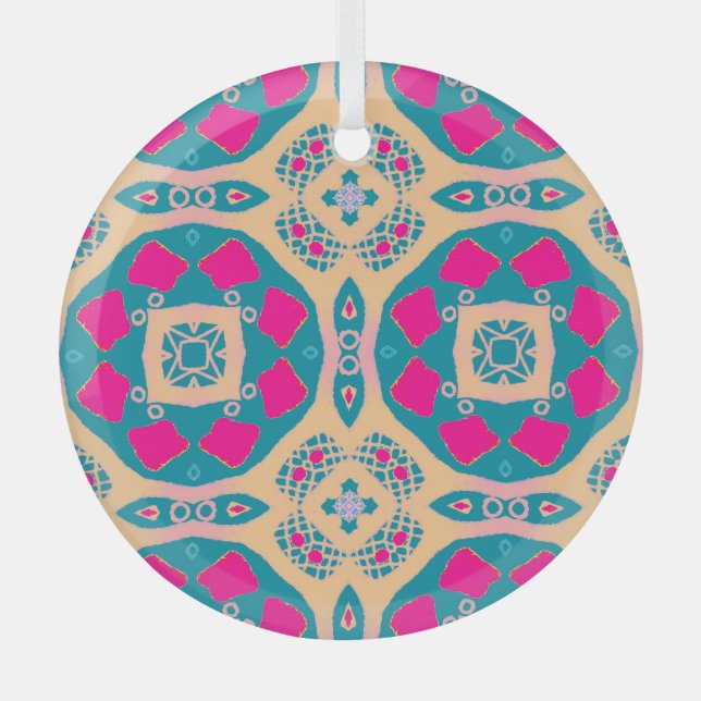 Traditionelles, peruanisches Patchwork, Fliesenmus Ornament Aus Glas (Vorderseite)