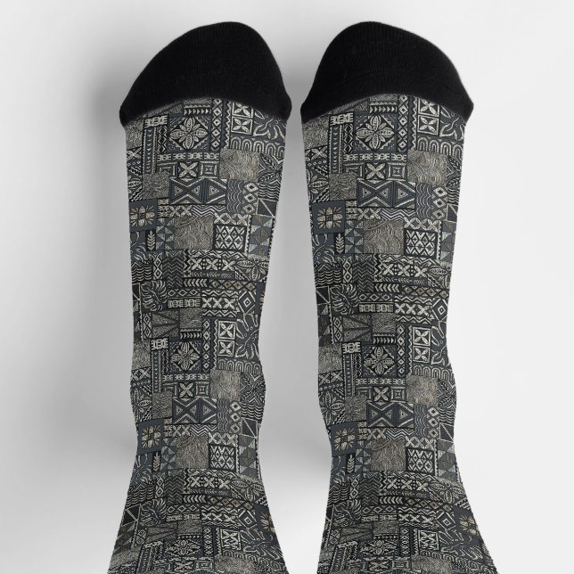 Traditionelles polynesisches Tapa-Stoffmuster Socken (Oben)