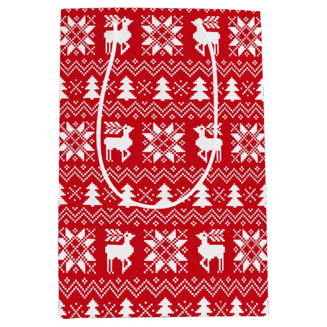 Traditionelles Red Christmas Sweater Winter Design Mittlere Geschenktüte (Vorderseite)