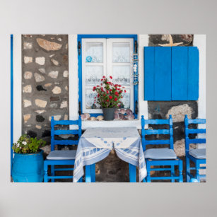 Traditionelles Restaurant Oia Santorini Griechenla Poster