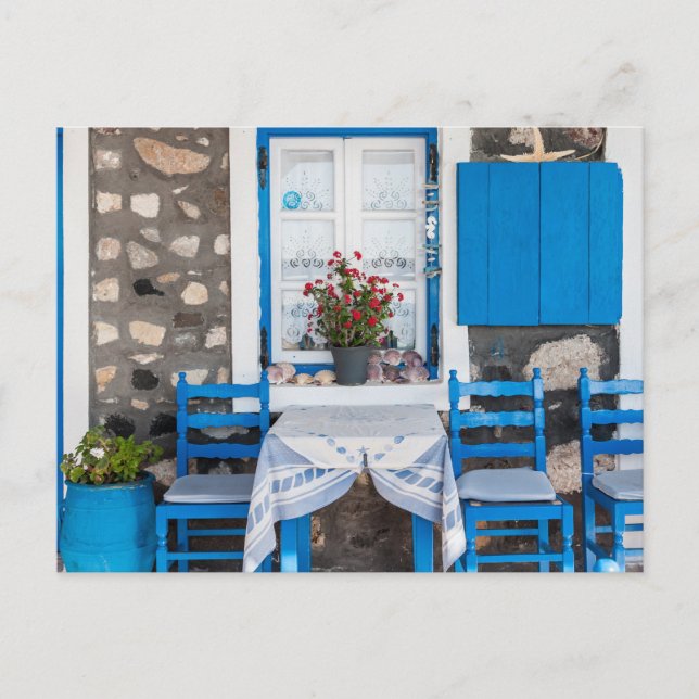 Traditionelles Restaurant Oia Santorini Griechenla Postkarte (Vorderseite)