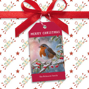 Traditionelles Robin Cute Wasserfarben Frohe Weihn Geschenkanhänger