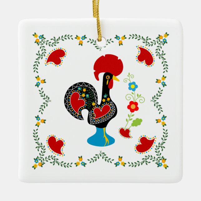 Traditionelles Rooster von Portugal glücklich Gebu Keramikornament (Vorderseite)