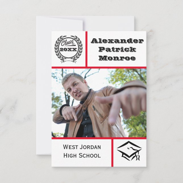 Traditionelles Rot - 3x5 Abschluss Einladung (Vorderseite)