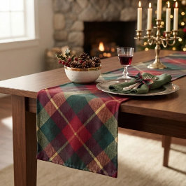 Traditionelles Rot Grün Tartan Karo Kurzer Tischläufer