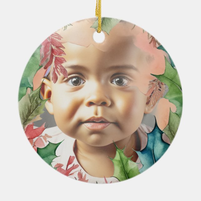 Traditionelles Rot-Grün-Weihnachtsfest-Foto Keramik Ornament (Hinten)