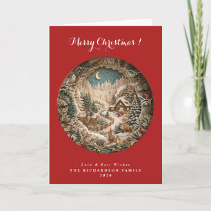 Traditionelles rotes 3D-Papier-Schnitt-Weihnachten Karte