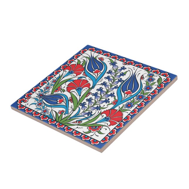 Traditionelles Rotes Blau Floral Türkisches Osmani Fliese (Seite)