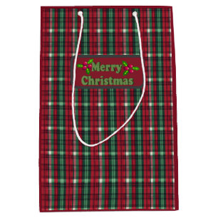 Traditionelles rotes grünes Karo-Tartan Mittlere Geschenktüte