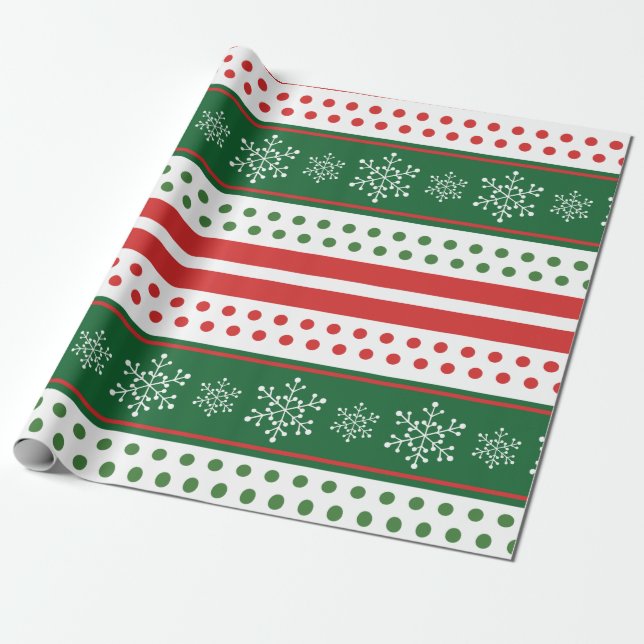 Traditionelles rotes grünes Weihnachtspapier Geschenkpapier (Ungerollt)
