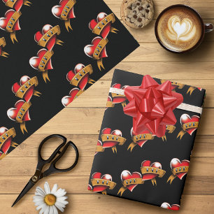 Traditionelles rotes Herz-Eltern-Banner-Tattoo-Des Geschenkpapier