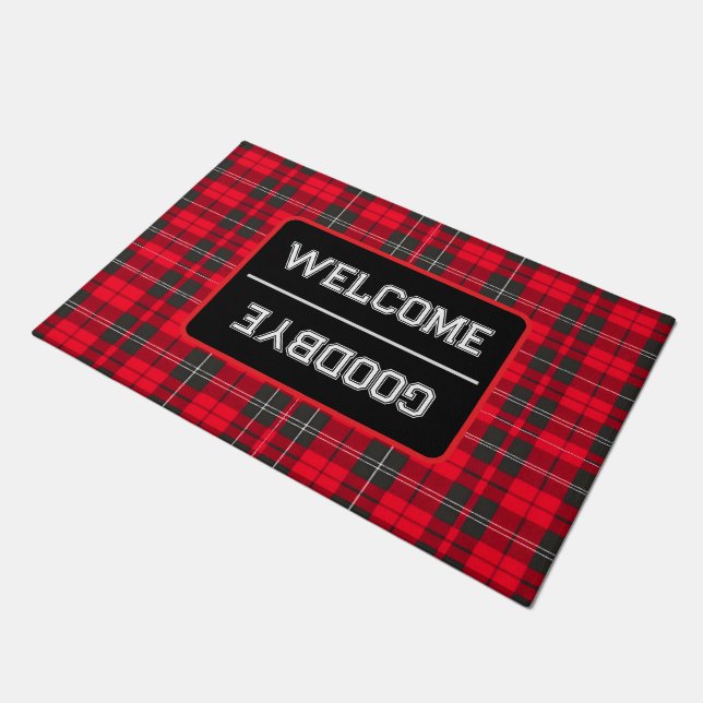Traditionelles rotes Kariertes Tartan Modern Colle Fußmatte (Schrägansicht)