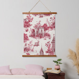 Traditionelles rotes Land-Toile-Muster Wandteppich Mit Holzrahmen