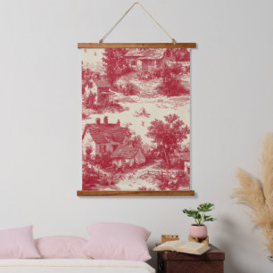 Traditionelles rotes Toile - Pastoral und Architek Wandteppich Mit Holzrahmen