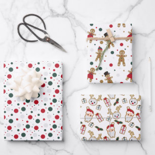 Traditionelles Rotgrünes Weihnachtsgebäck Santa Geschenkpapier Set
