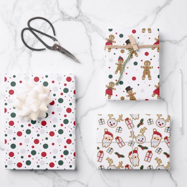 Traditionelles Rotgrünes Weihnachtsgebäck Santa Geschenkpapier Set (Vorderseite)