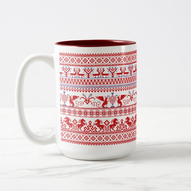 Traditionelles Rotrussisches Ornament Zweifarbige Tasse (Links)