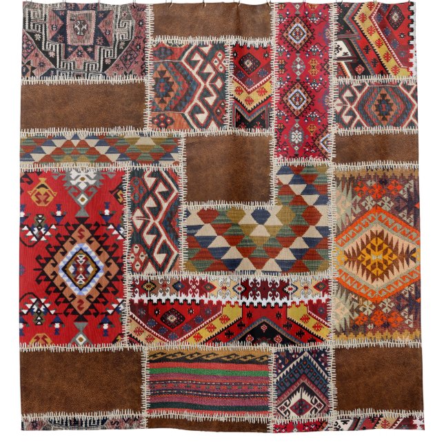 Traditionelles Rug Patchwork: Dekorative Teppichve Duschvorhang (Vorderseite)