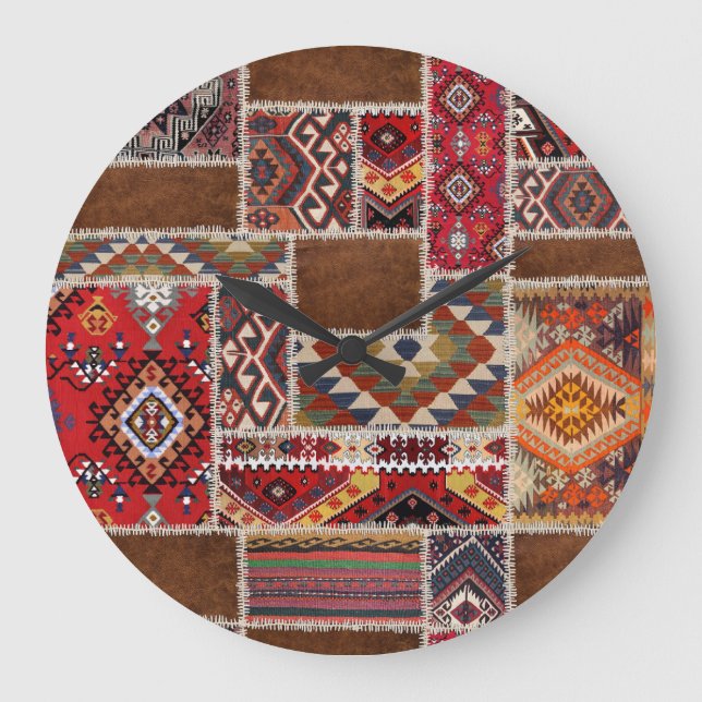 Traditionelles Rug Patchwork: Dekorative Teppichve Große Wanduhr (Vorderseite)