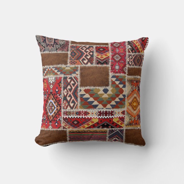 Traditionelles Rug Patchwork: Dekorative Teppichve Kissen (Vorderseite)