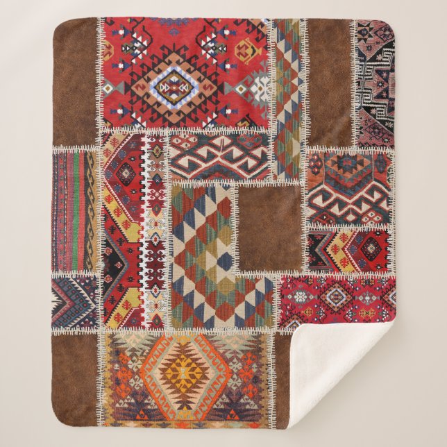 Traditionelles Rug Patchwork: Dekorative Teppichve Sherpadecke (Vorderseite)