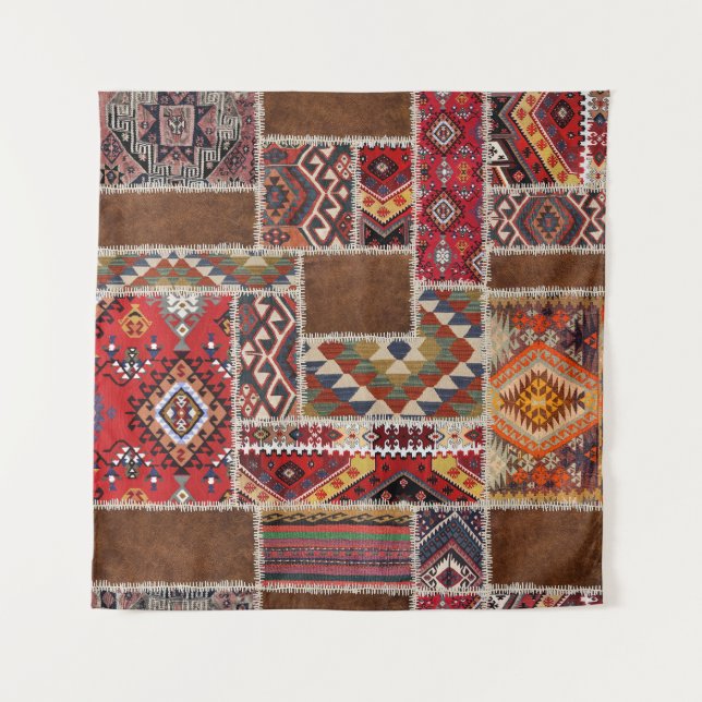 Traditionelles Rug Patchwork: Dekorative Teppichve Wandteppich (Vorderseite)