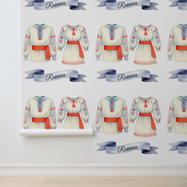 Traditionelles rumänisches Folk Blouse Watercolor Tapete (Anwendung)