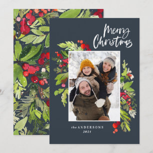 Traditionelles rustikales Weihnachtslaub-Foto Feiertagskarte