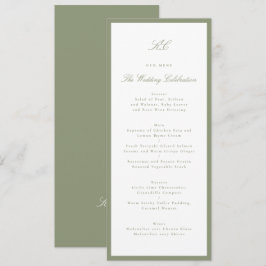 Traditionelles Salbeigrünes Monogramm-Hochzeit Menükarte